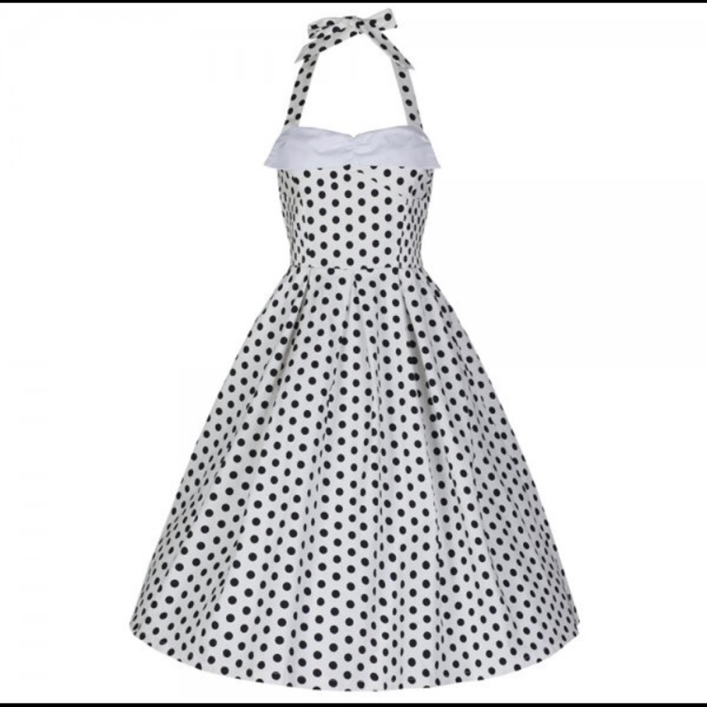 Cute 50’s Style Polka Dot Halter Swing Dress
